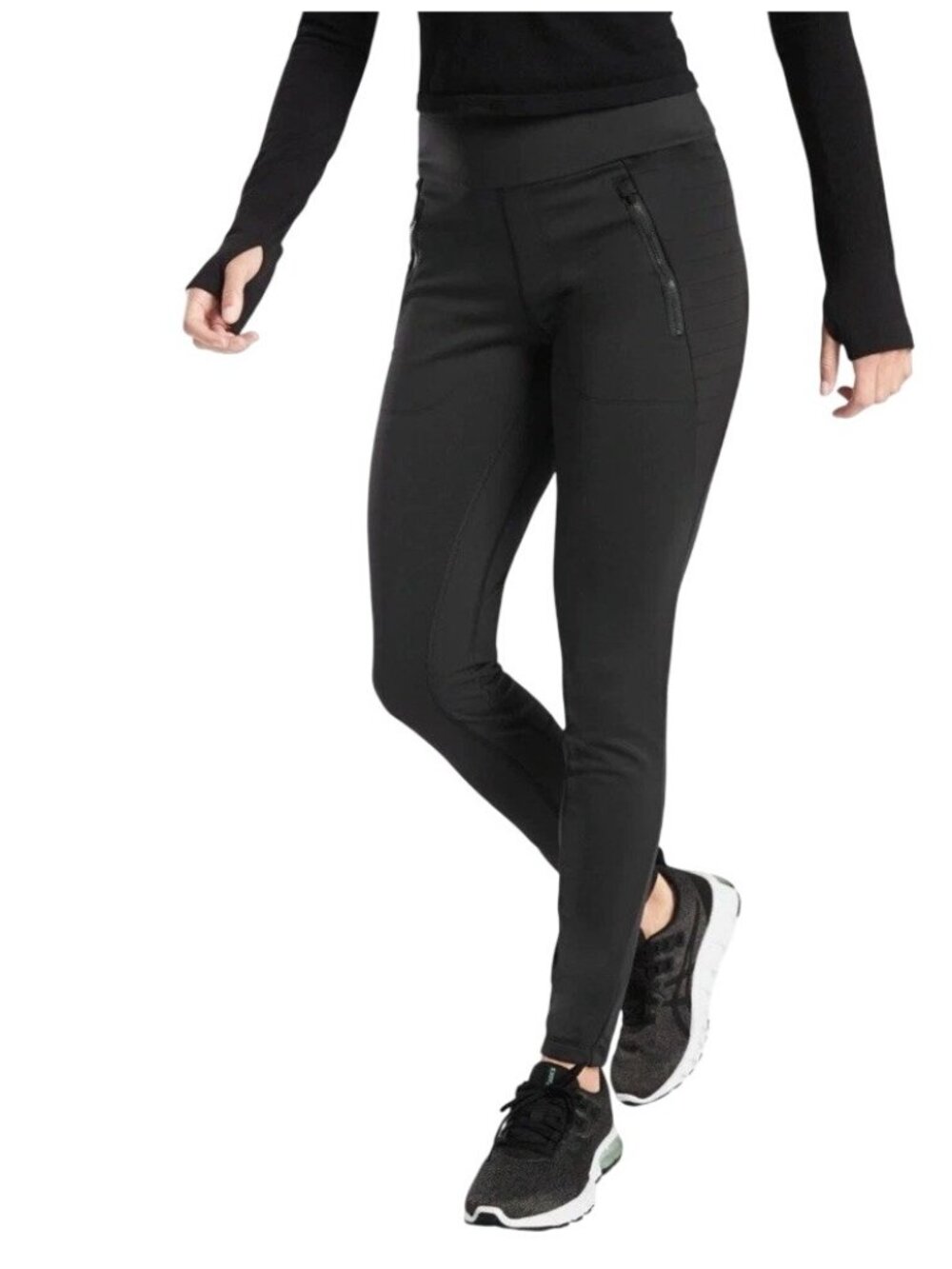 Athleta Peak Hybrid Fleece Tight Women’s XSP Black Quilted Zip Pocket Leggings